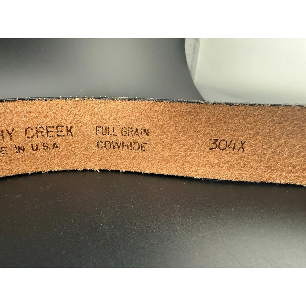 Brushy Creek Mens Grey Basketweave Full Grain Leather Belt Strap Made in USA 54